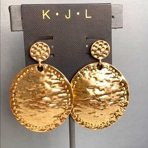 Kenneth Jay Lane KJL HUGE Gold Plate Disc Earrings